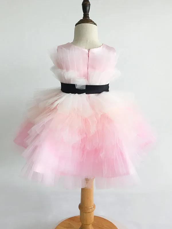 Pink Satin Fabric Sleeveless Short Princess Kids Party Dresses