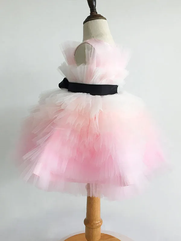 Pink Satin Fabric Sleeveless Short Princess Kids Party Dresses