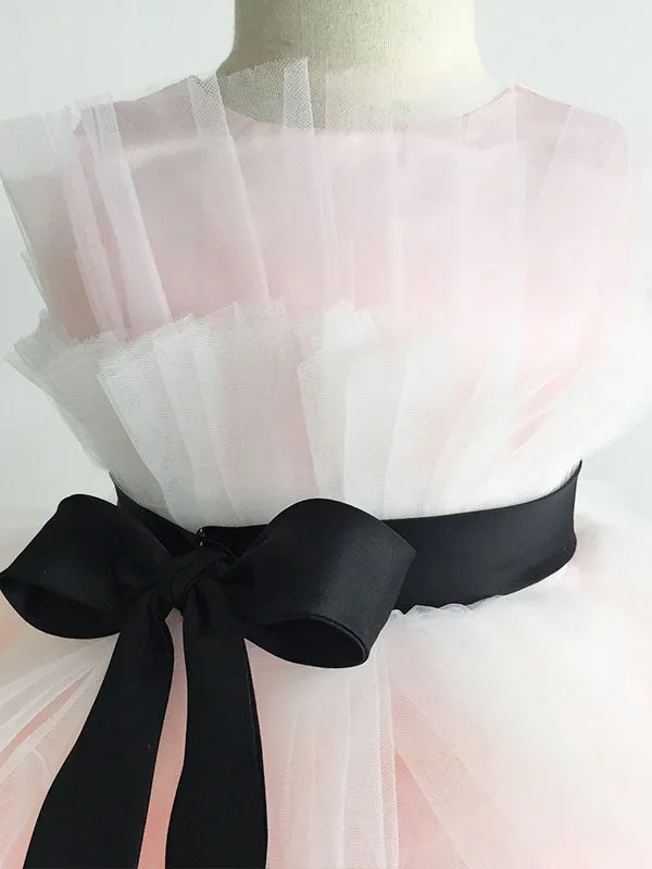 Pink Satin Fabric Sleeveless Short Princess Kids Party Dresses