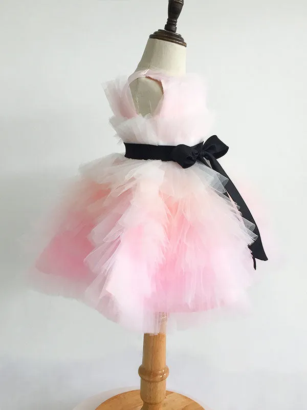 Pink Satin Fabric Sleeveless Short Princess Kids Party Dresses