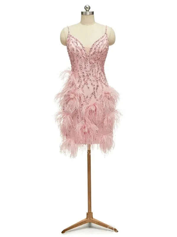 Pink Sheath paghetti Straps Short Prom Homecoming Dresses,Short Prom Dresses,CM961