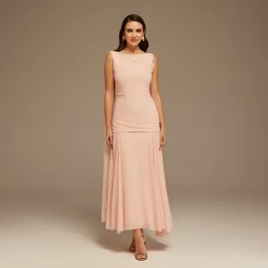 Pink Sleeveless Chiffon Maxi Dress with embroidery