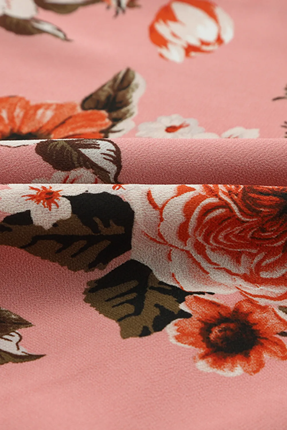 Pink Vintage Floral Print Drawstring Flowy Dress