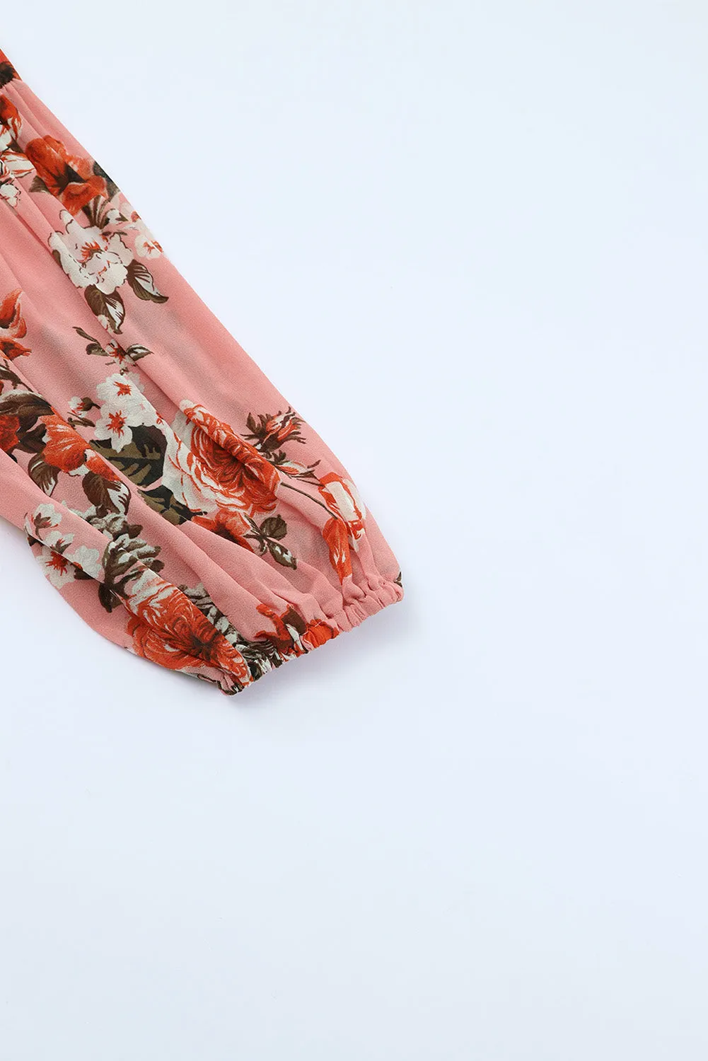 Pink Vintage Floral Print Drawstring Flowy Dress
