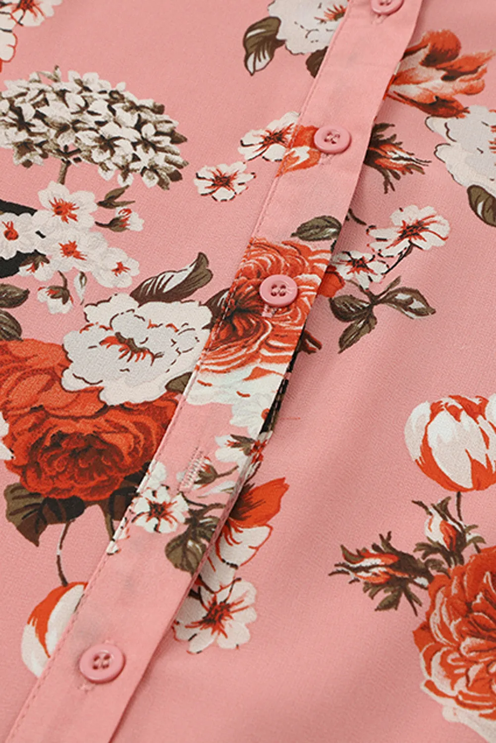 Pink Vintage Floral Print Drawstring Flowy Dress
