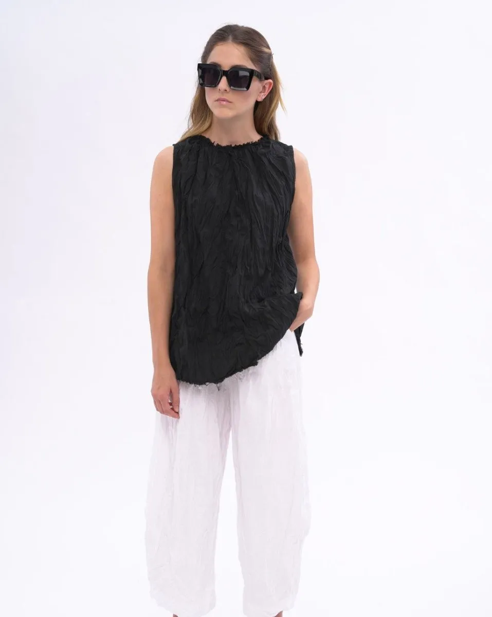 Pleated Organic Cotton Raw Edge Tank