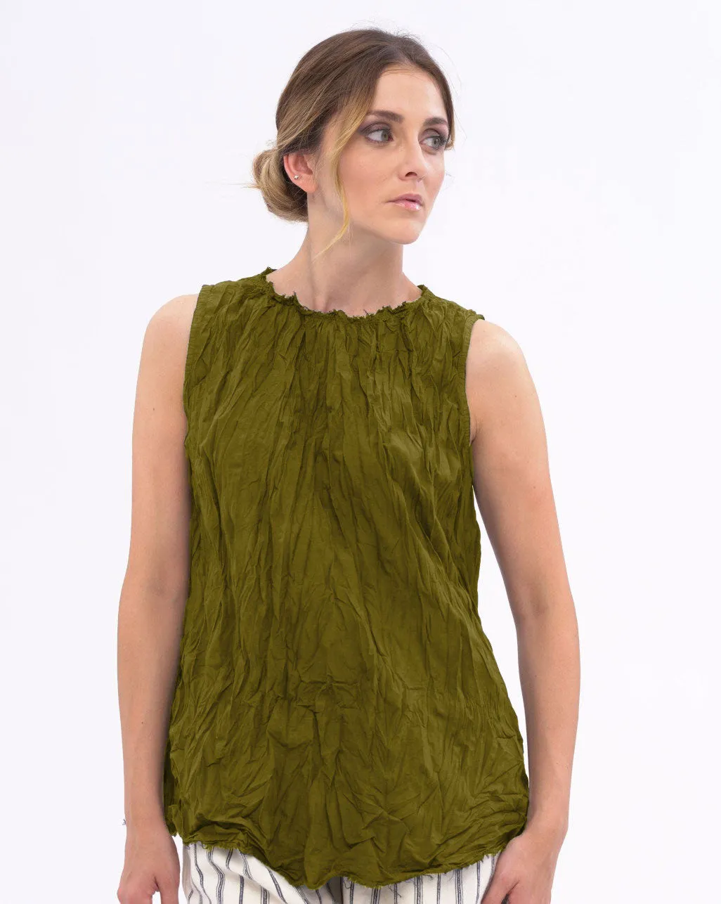 Pleated Organic Cotton Raw Edge Tank