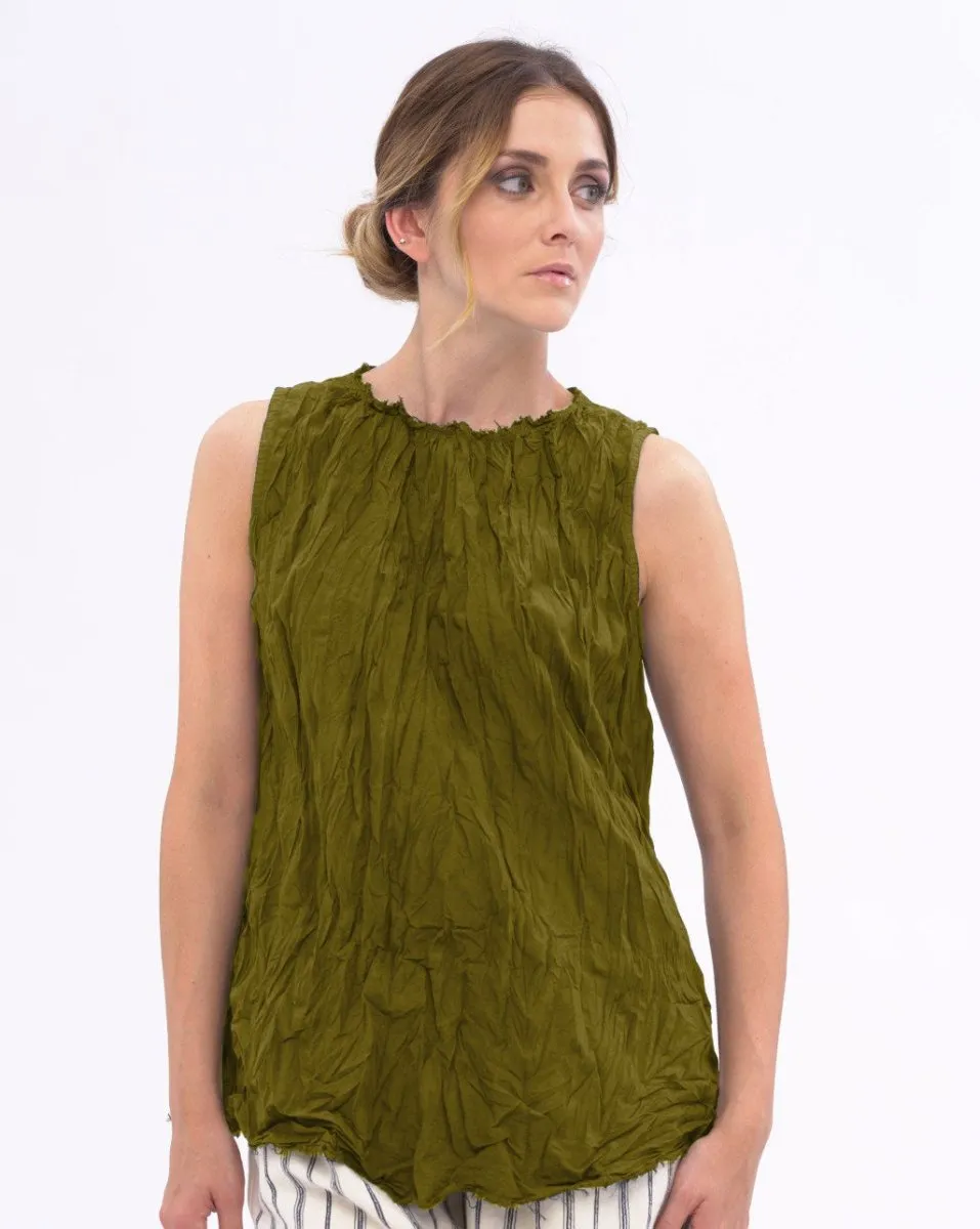 Pleated Organic Cotton Raw Edge Tank