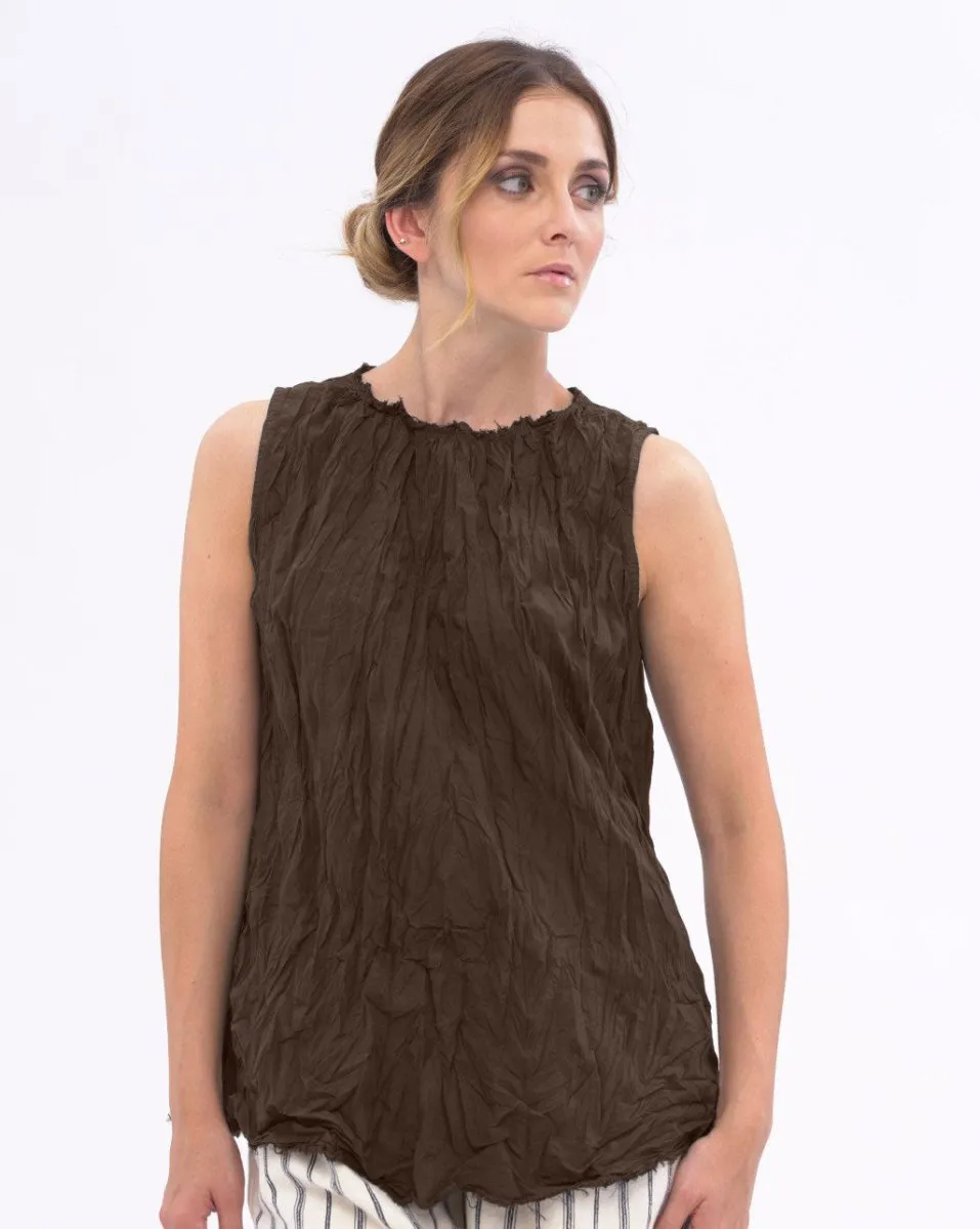 Pleated Organic Cotton Raw Edge Tank