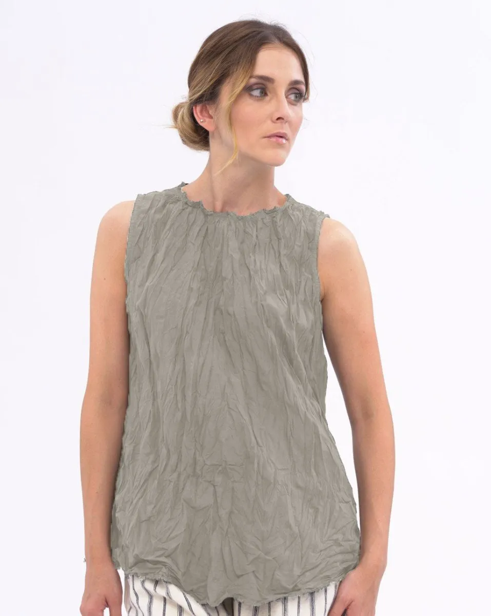 Pleated Organic Cotton Raw Edge Tank