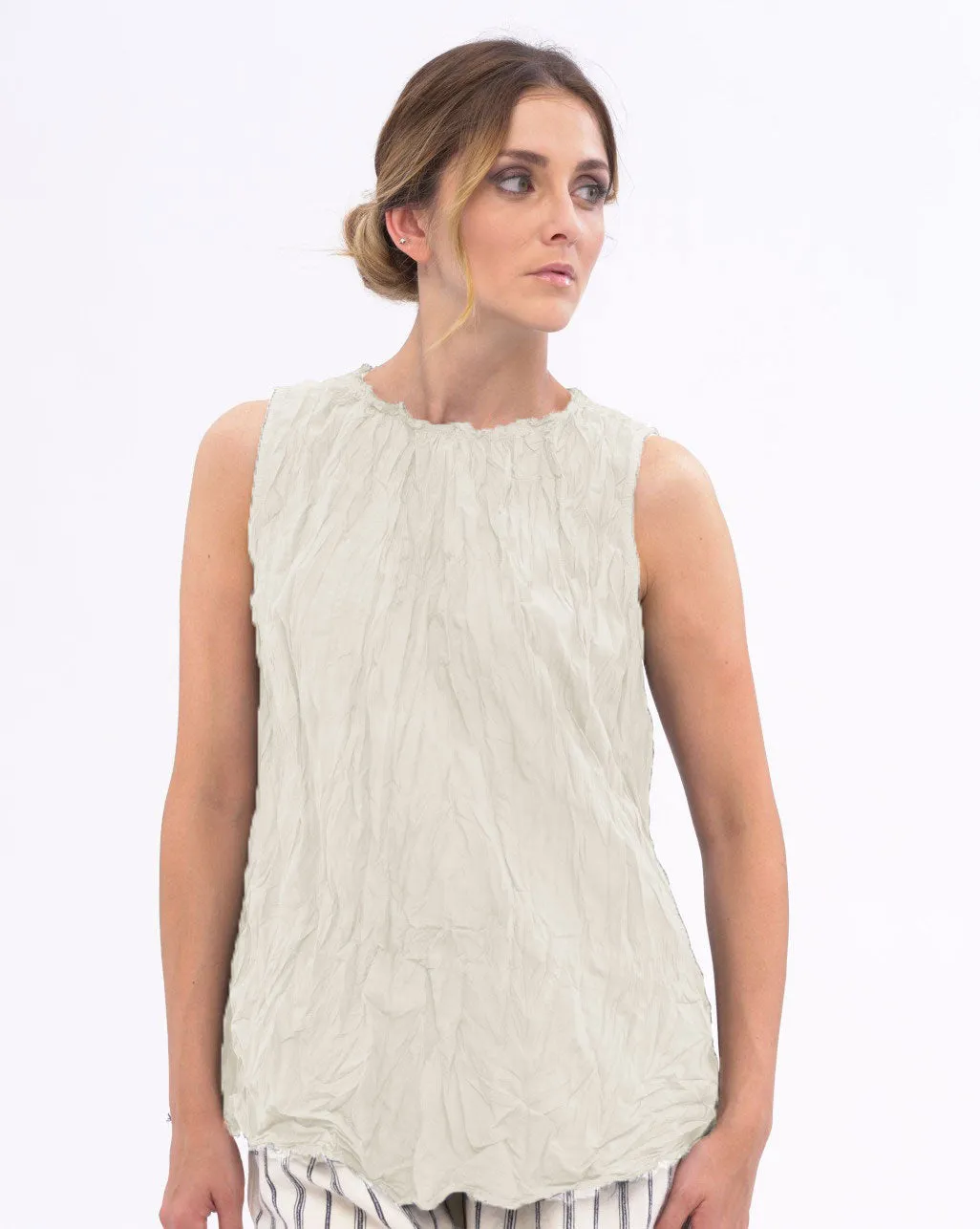 Pleated Organic Cotton Raw Edge Tank