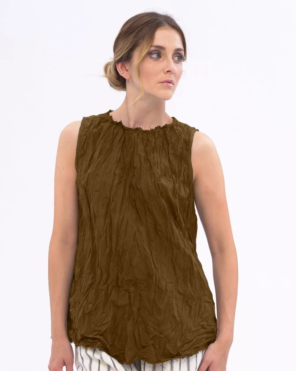 Pleated Organic Cotton Raw Edge Tank