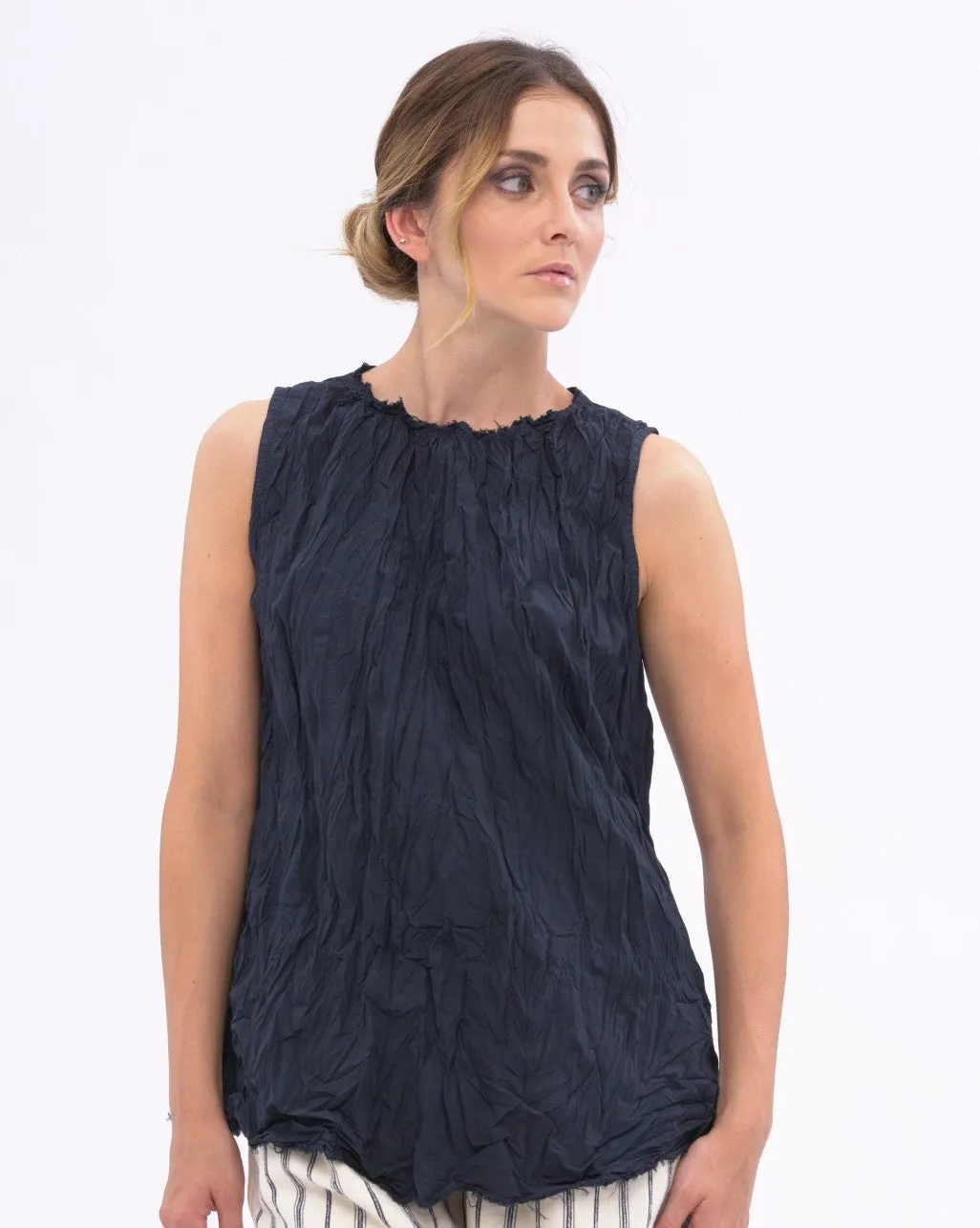 Pleated Organic Cotton Raw Edge Tank