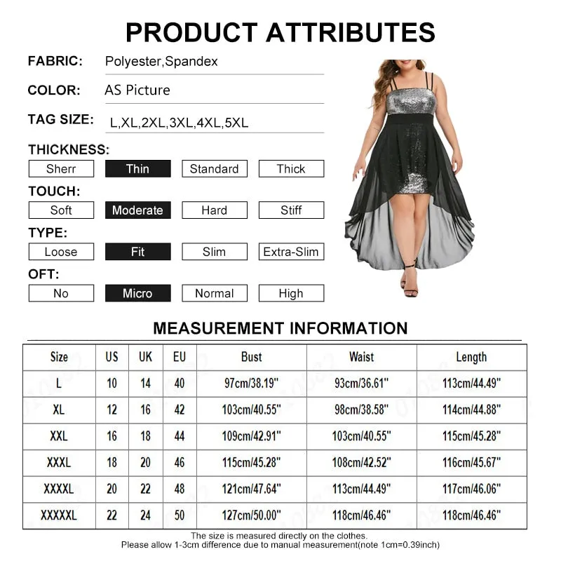 Plus Size Asymmetric Hem Sequin Evening Dress