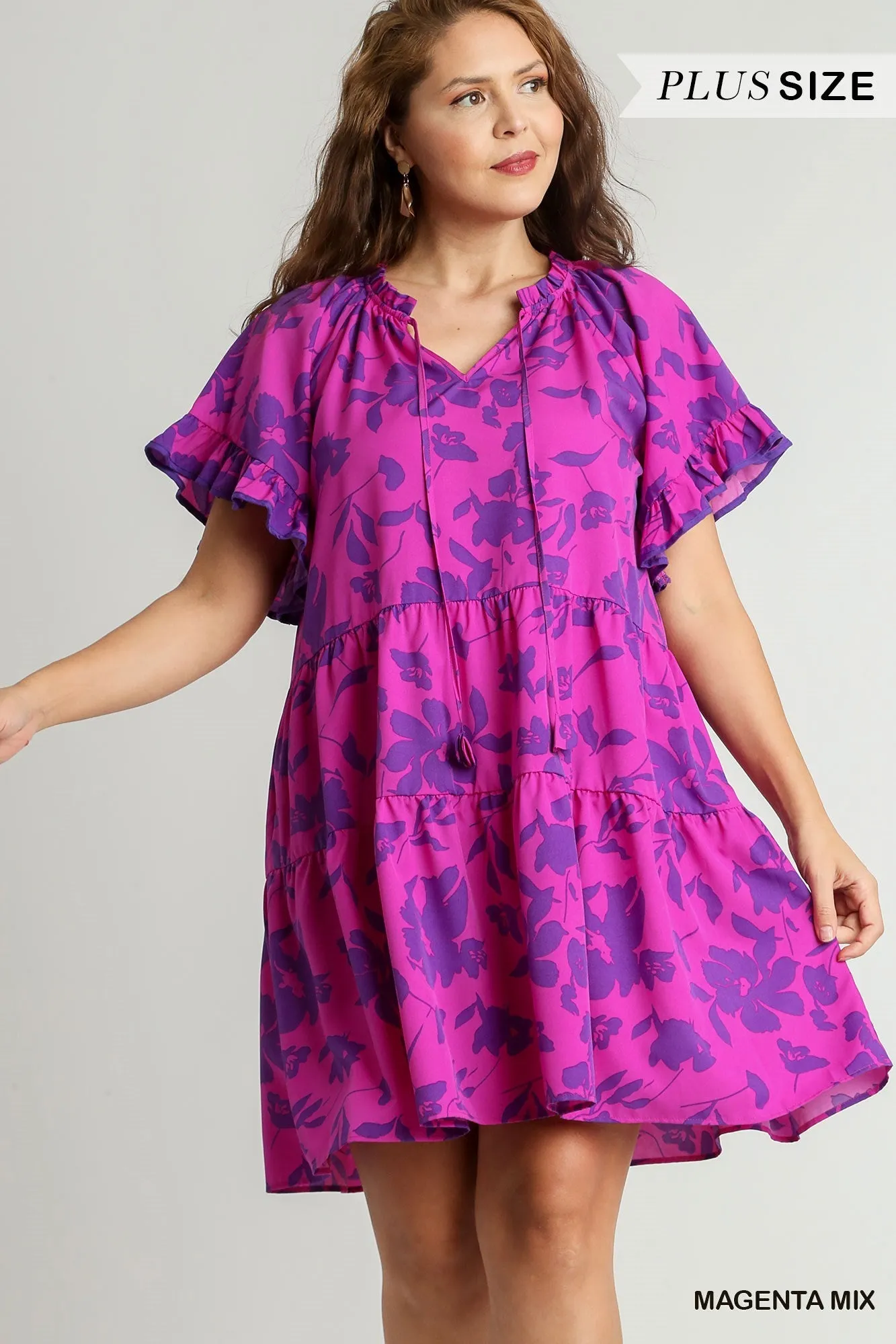 PLUS Two Tone Floral Print Tiered A-Line