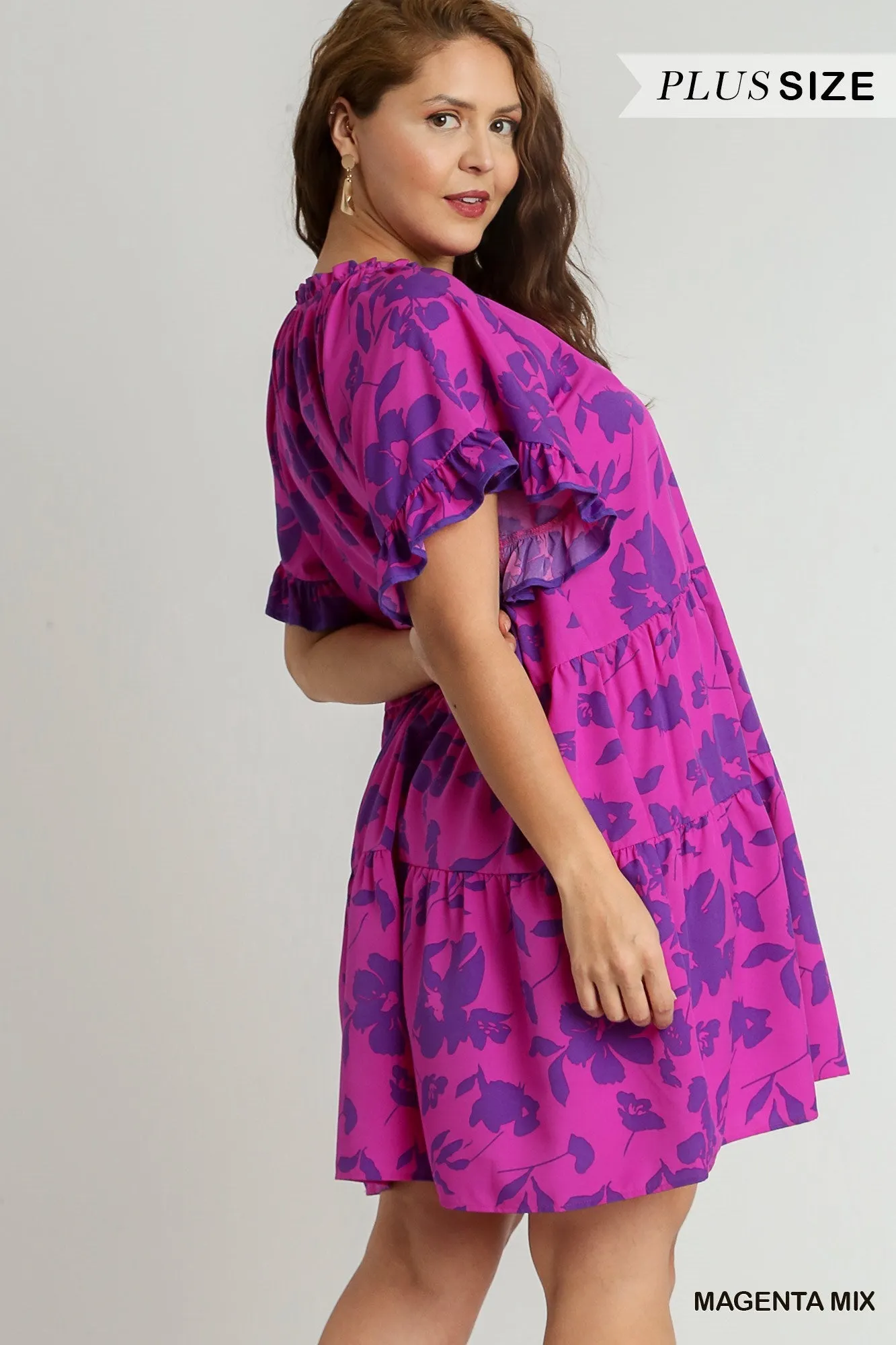 PLUS Two Tone Floral Print Tiered A-Line