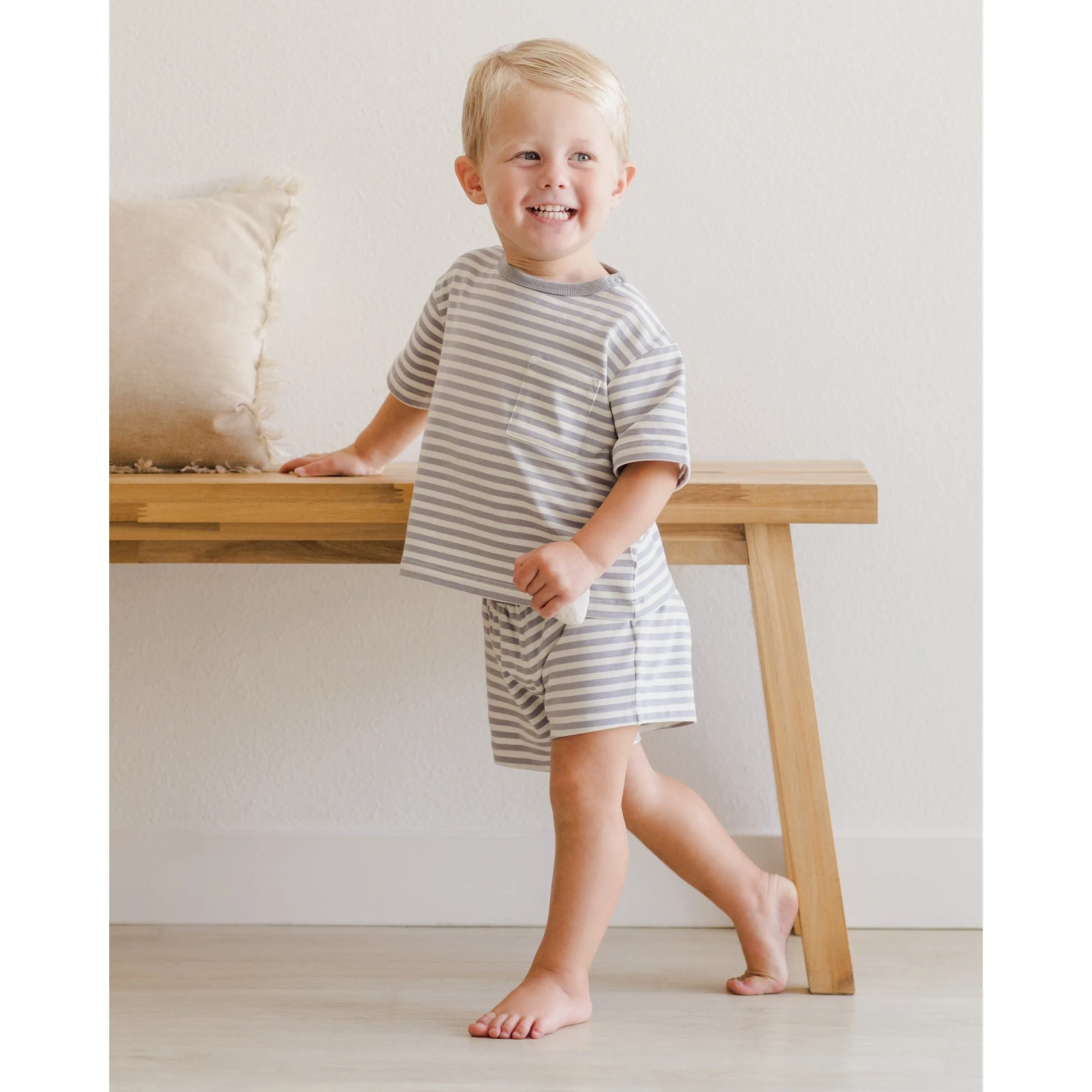 pocket tee   short set || blue stripe