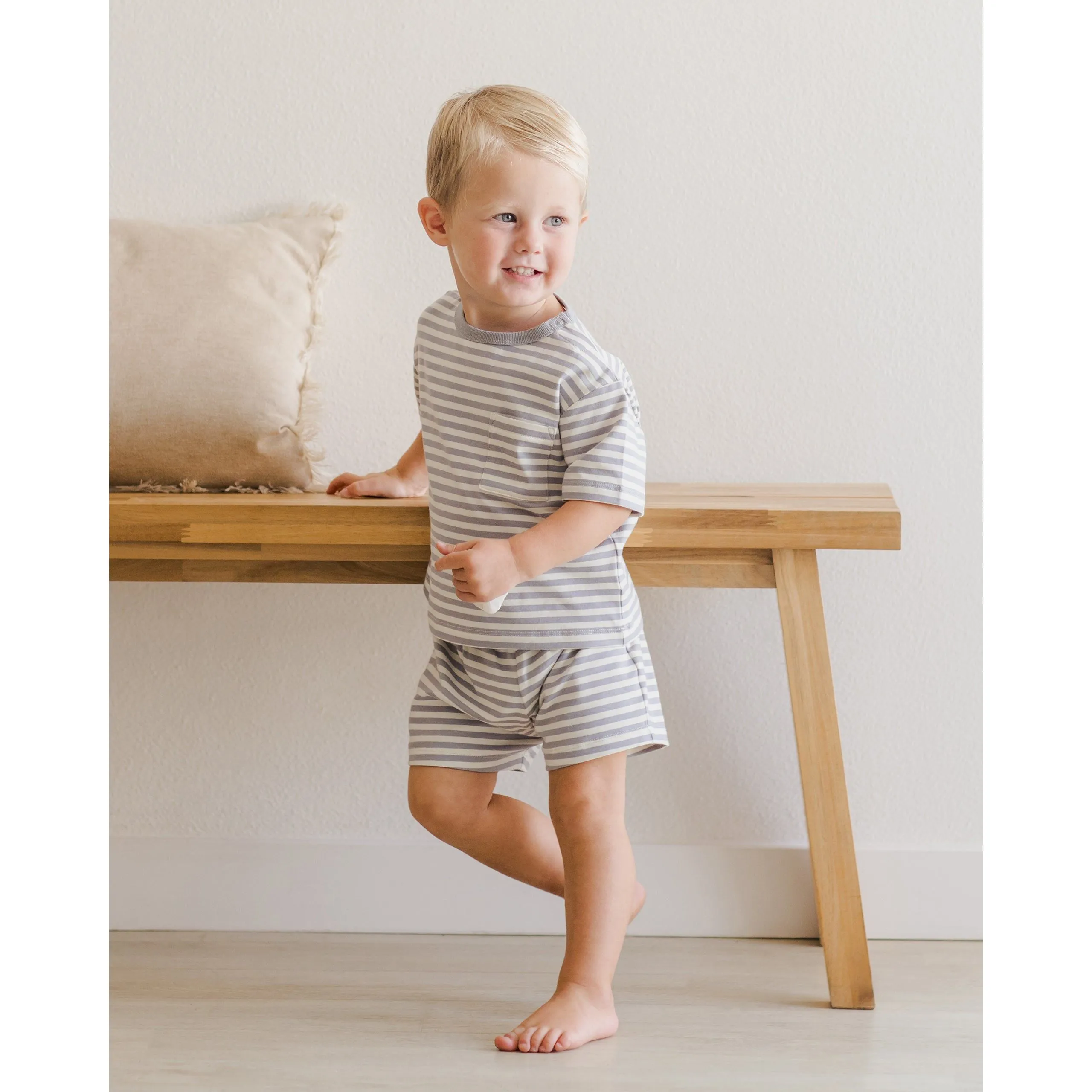 pocket tee   short set || blue stripe