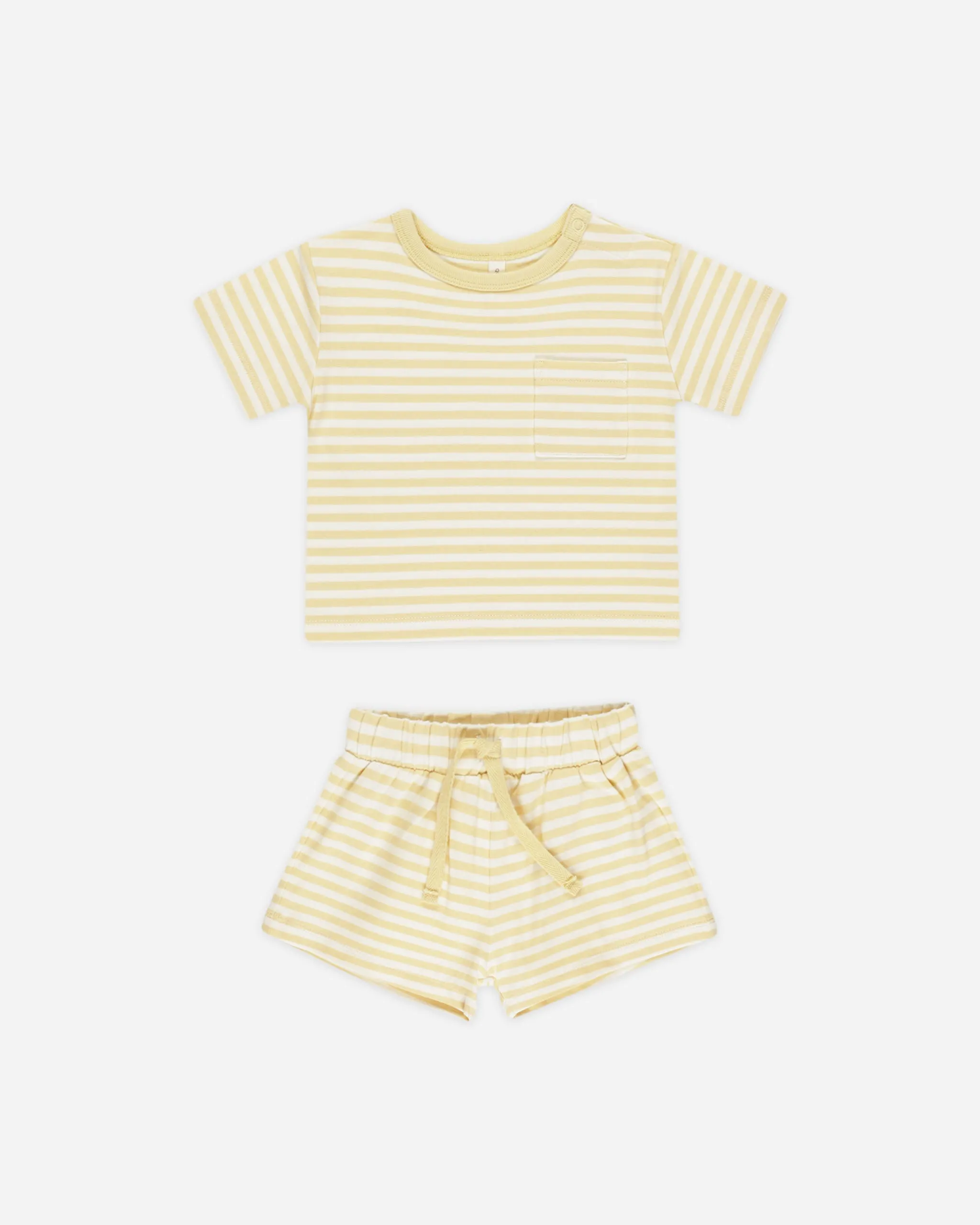 Pocket Tee   Short Set || Yellow Stripe
