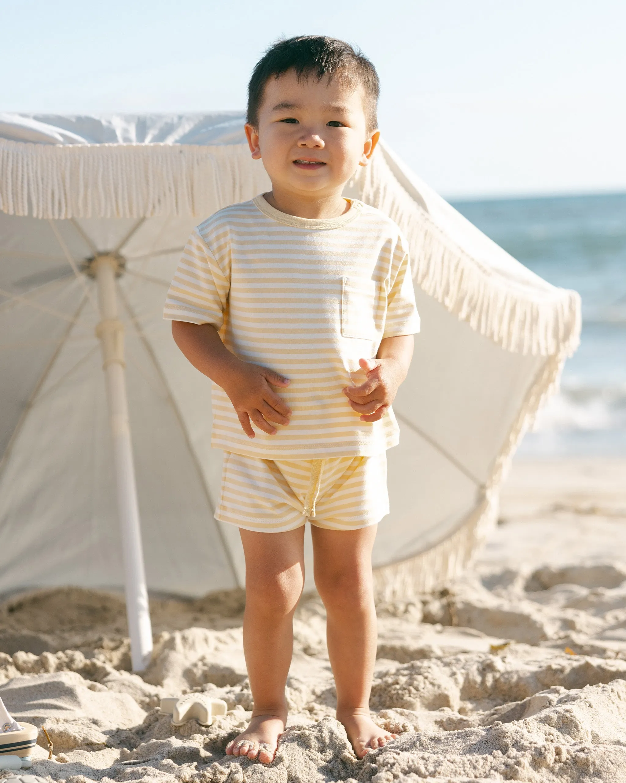 Pocket Tee   Short Set || Yellow Stripe