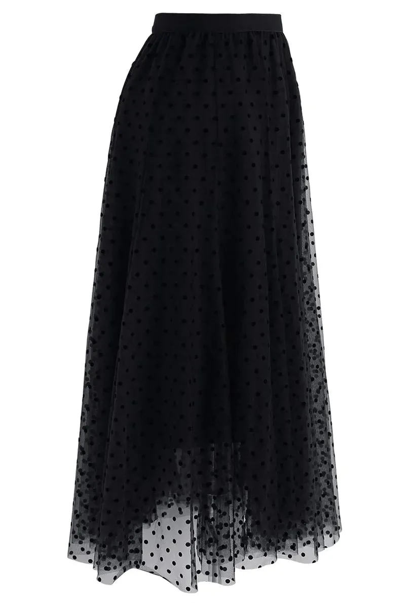 POLKA DOTS DOUBLE-LAYERED MESH SKIRT( CLEARANCE SALE