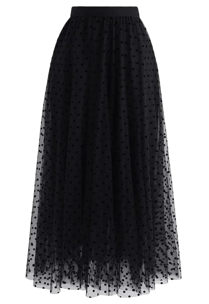 POLKA DOTS DOUBLE-LAYERED MESH SKIRT( CLEARANCE SALE