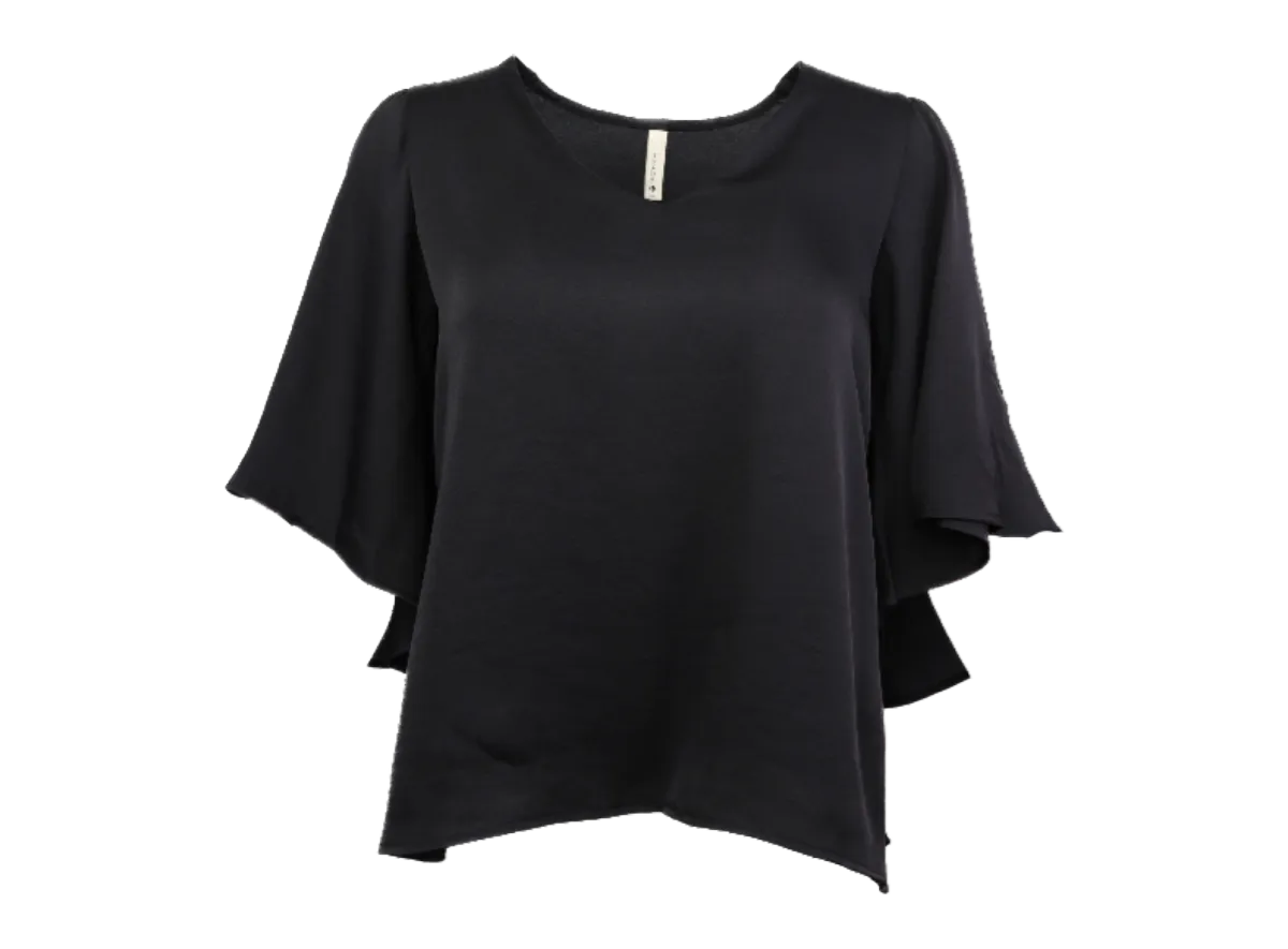 Poly Silk Petal Sleeve Top - Black