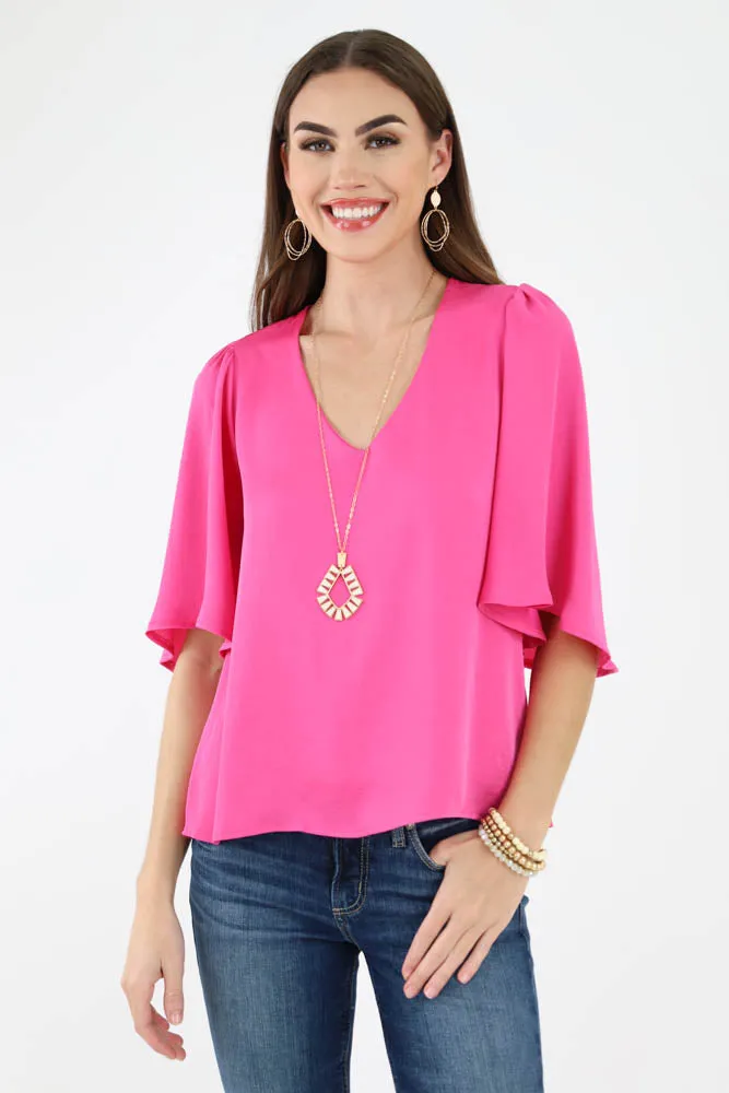Poly Silk Petal Sleeve Top - Green
