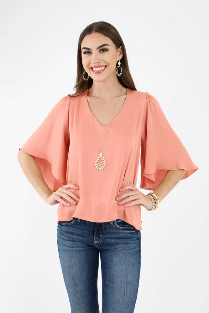 Poly Silk Petal Sleeve Top - Green
