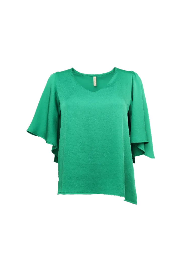 Poly Silk Petal Sleeve Top - Green