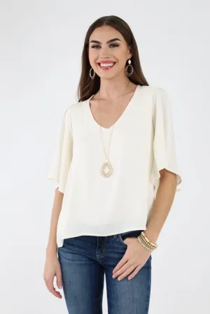 Poly Silk Petal Sleeve Top - Ivory