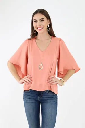 Poly Silk Petal Sleeve Top - Peach