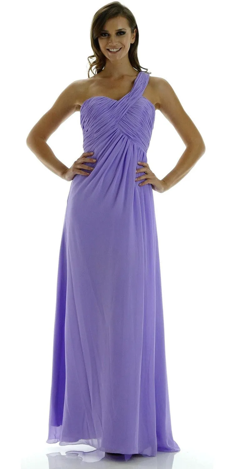 Poly USA 7140 Long One Shoulder Chiffon Semi Formal Dress