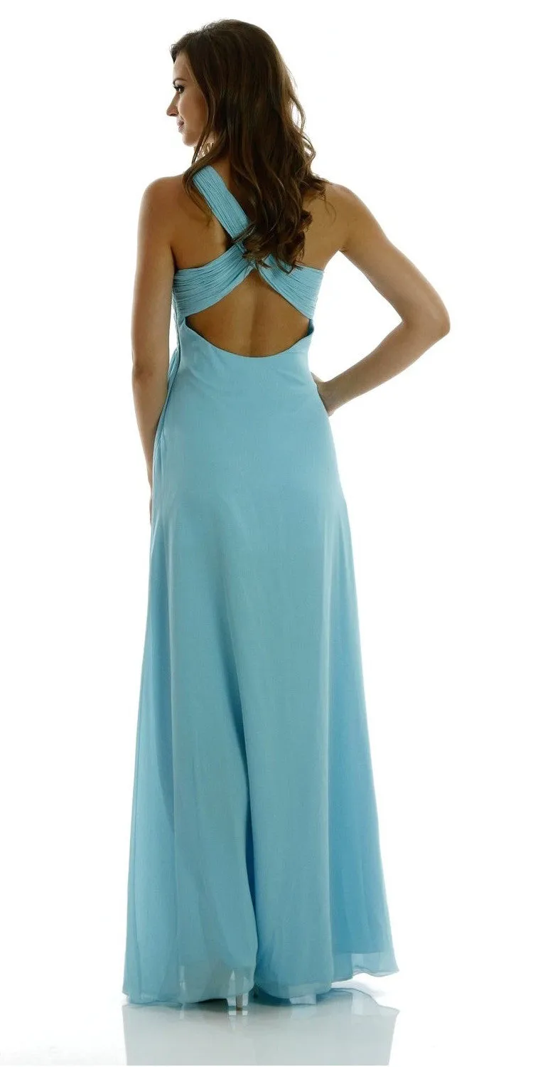 Poly USA 7140 Long One Shoulder Chiffon Semi Formal Dress