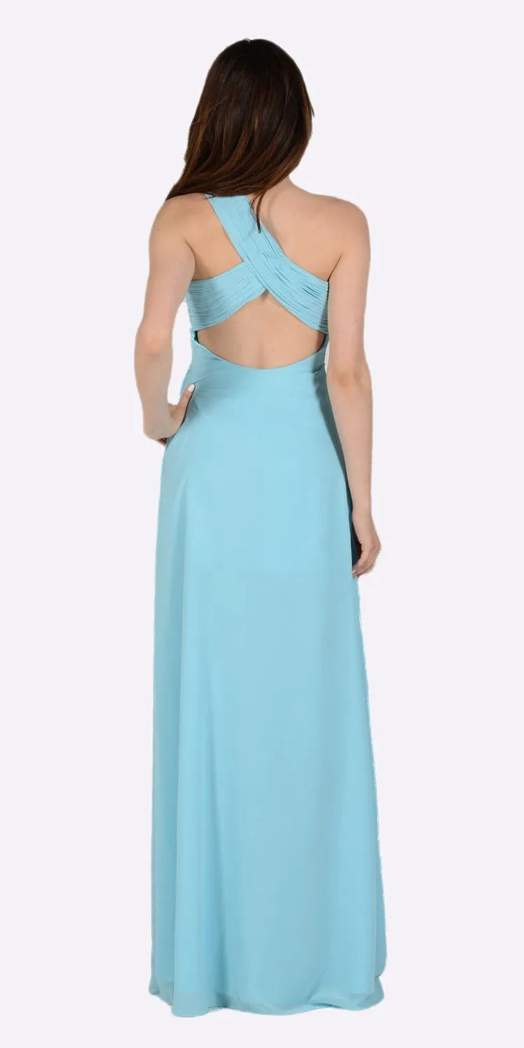 Poly USA 7140 Long One Shoulder Chiffon Semi Formal Dress