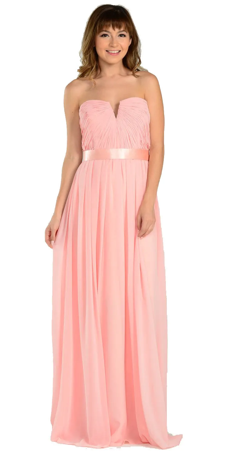 Poly USA 7164 Full Length Strapless V Notch Chiffon Dress