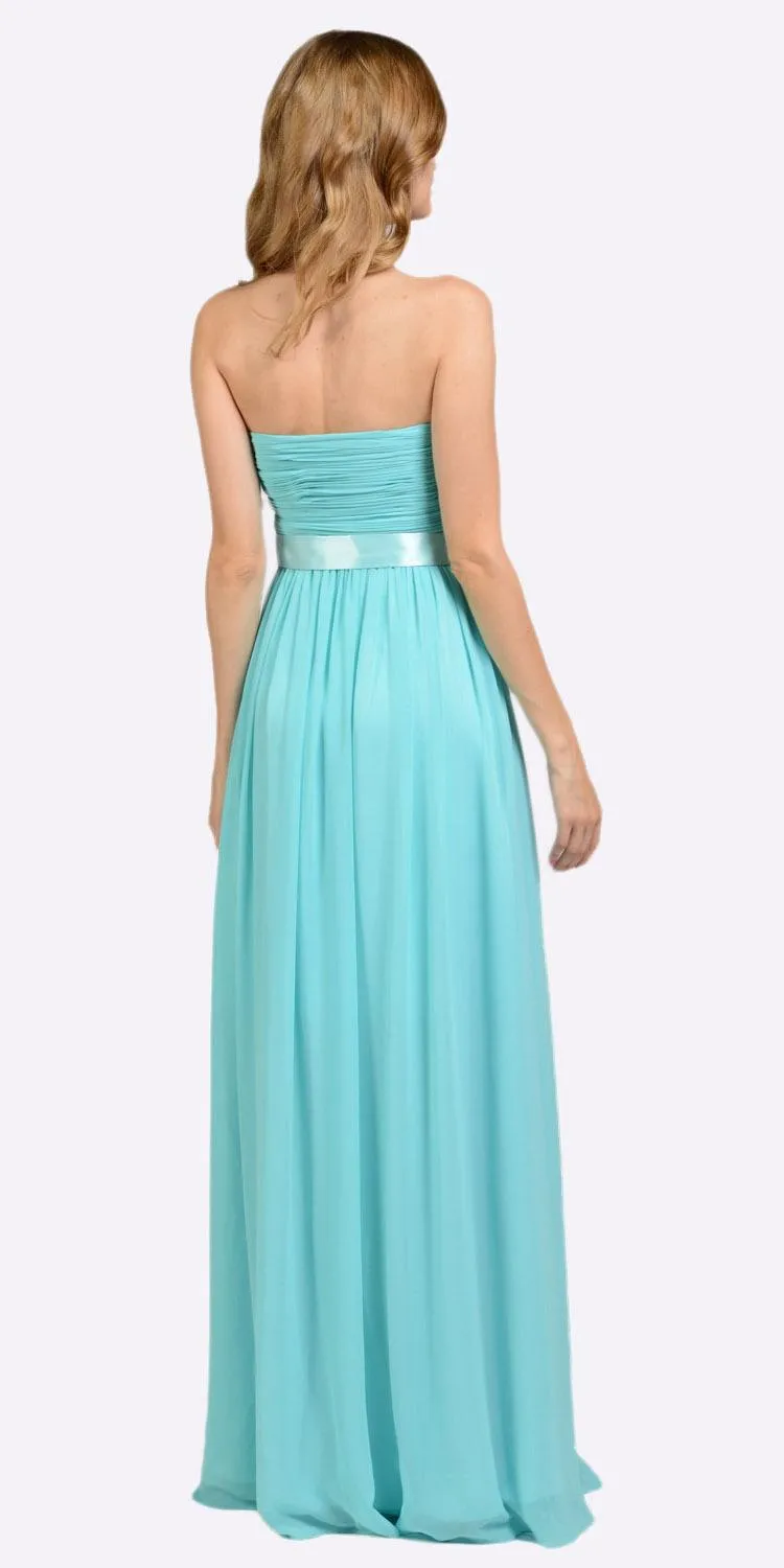 Poly USA 7164 Full Length Strapless V Notch Chiffon Dress
