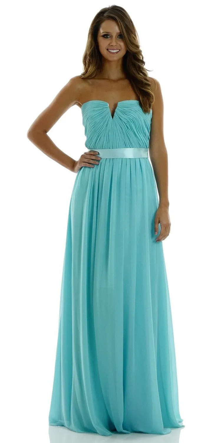 Poly USA 7164 Full Length Strapless V Notch Chiffon Dress