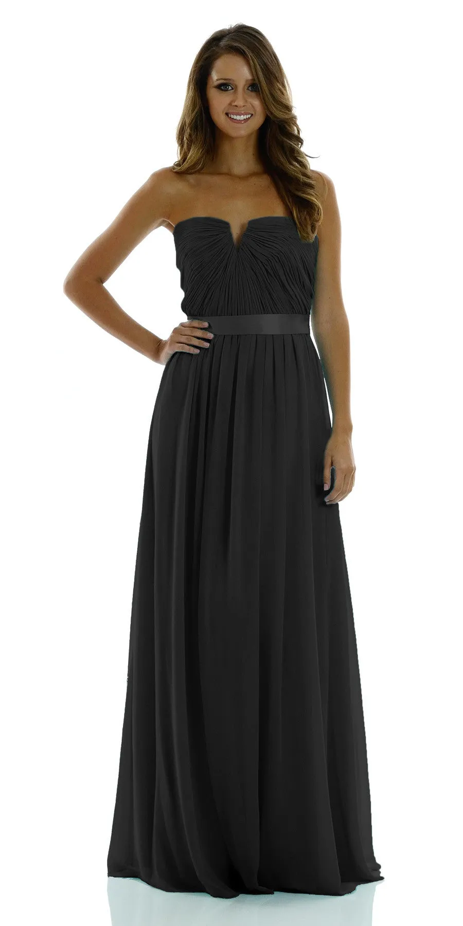 Poly USA 7164 Full Length Strapless V Notch Chiffon Dress