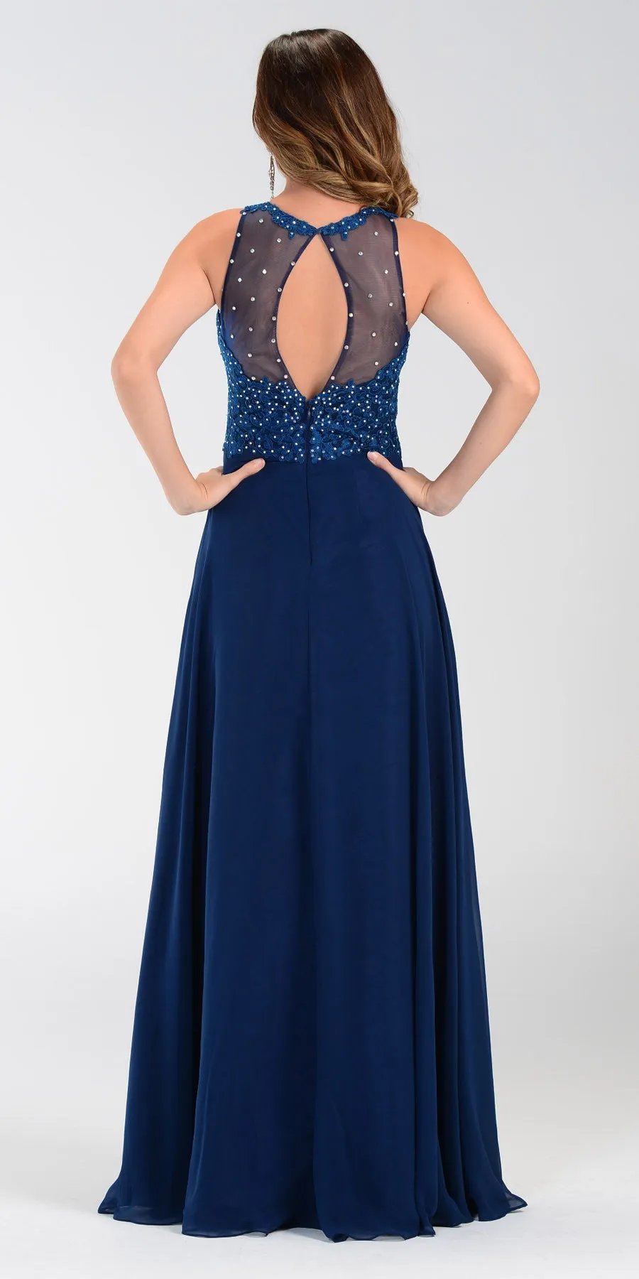 Poly USA 7454 Long Flowy Gown Empire Sheer Bodice
