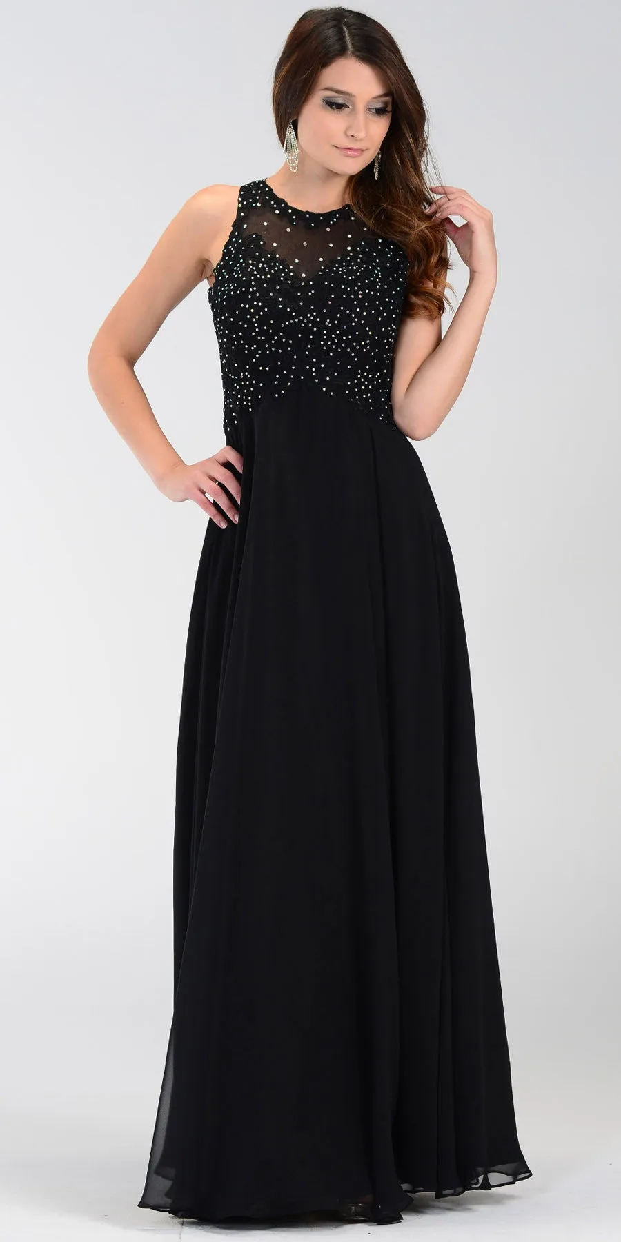 Poly USA 7454 Long Flowy Gown Empire Sheer Bodice