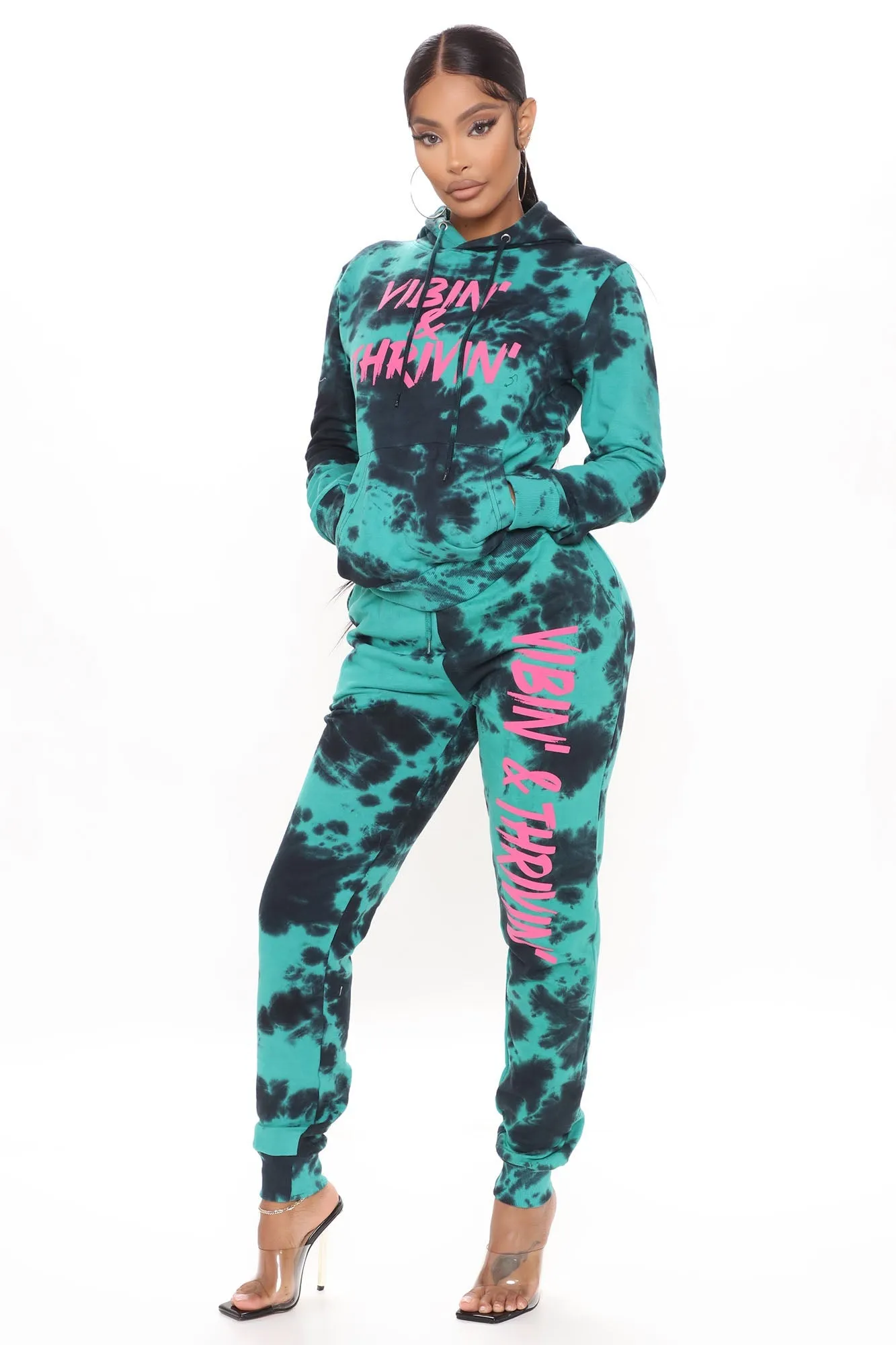 Positive Vibin' Tie Dye Oversized Hoodie - Teal/combo