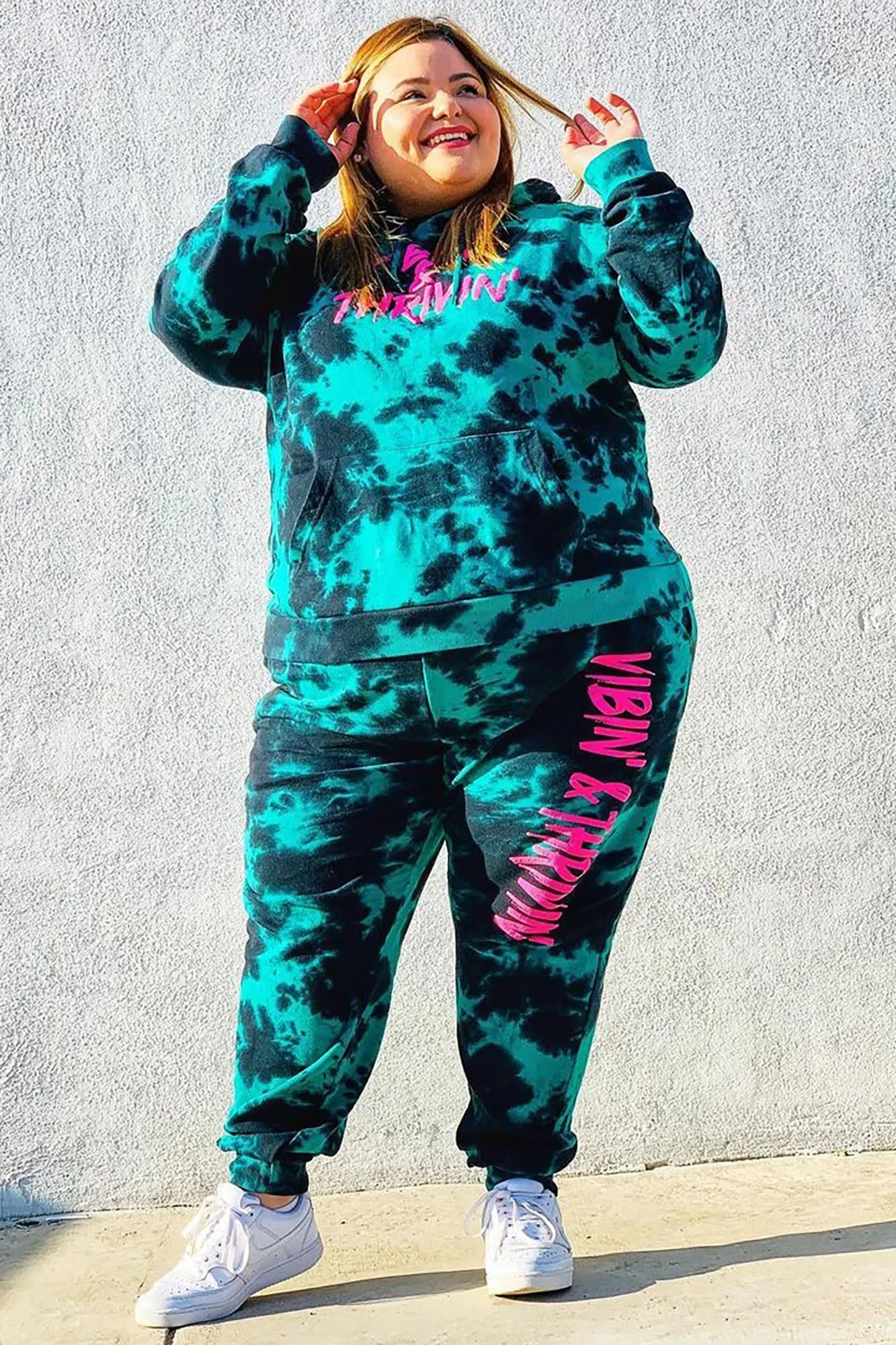 Positive Vibin' Tie Dye Oversized Hoodie - Teal/combo