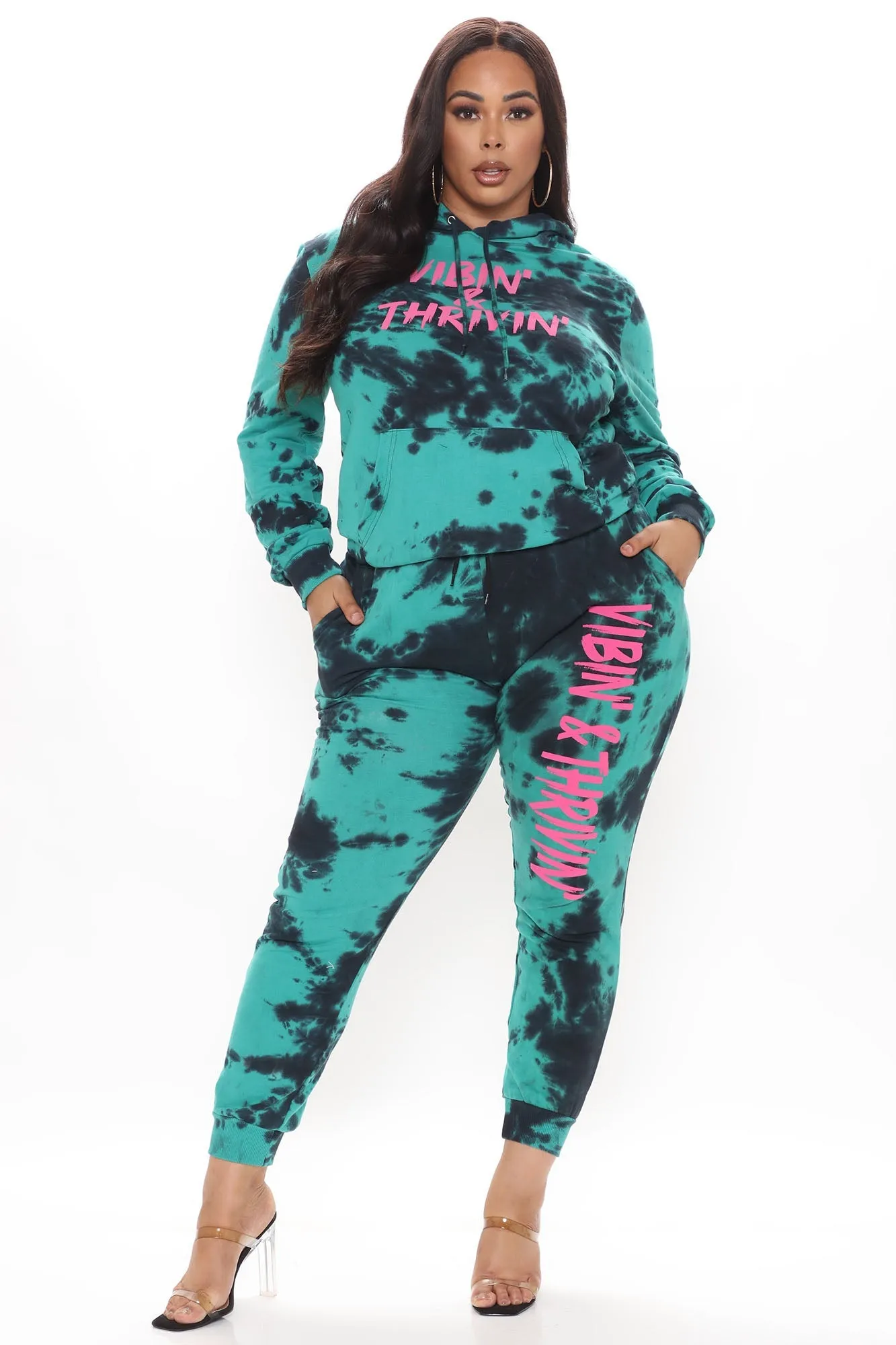 Positive Vibin' Tie Dye Oversized Hoodie - Teal/combo