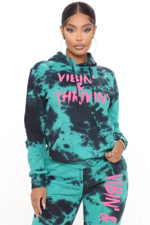 Positive Vibin' Tie Dye Oversized Hoodie - Teal/combo