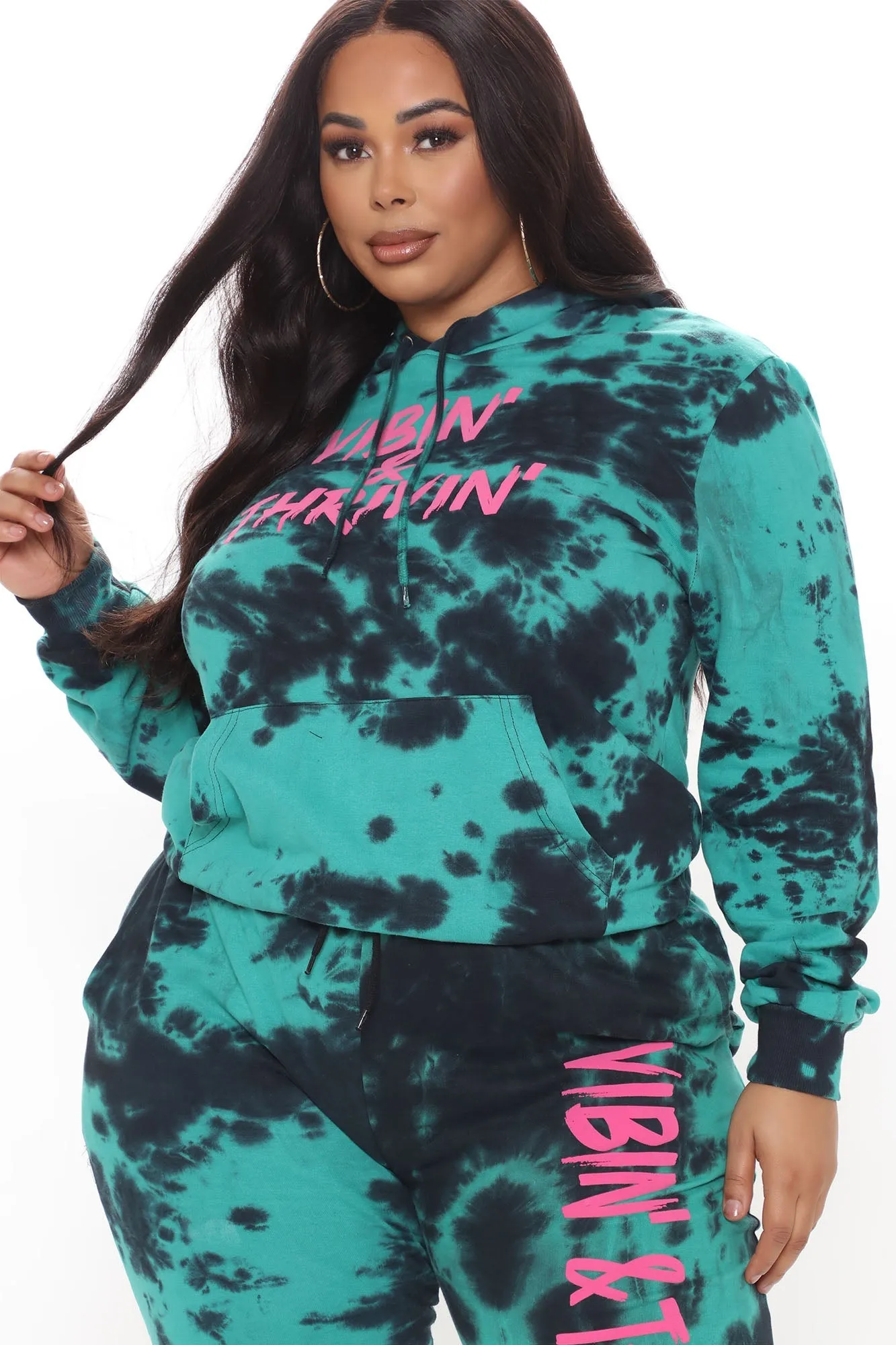 Positive Vibin' Tie Dye Oversized Hoodie - Teal/combo