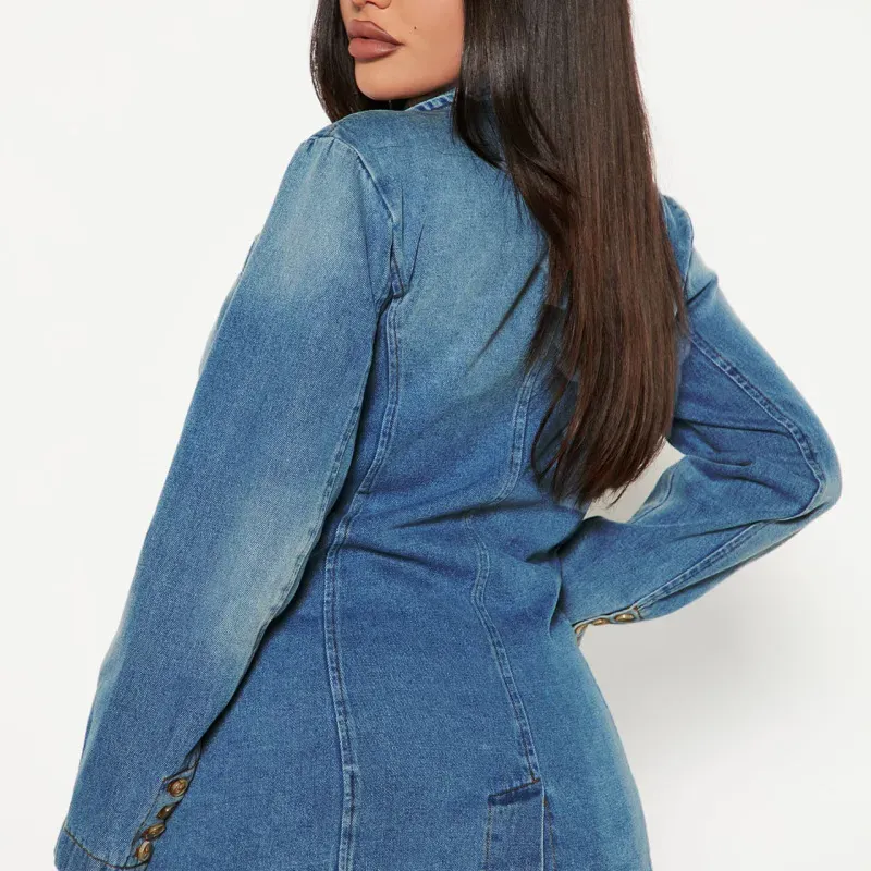 Prestige Double-Breasted Tailored Denim Blazer Jacket