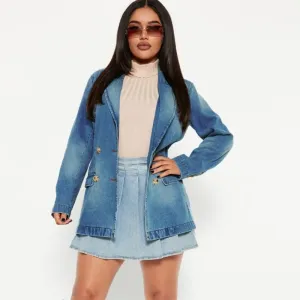 Prestige Double-Breasted Tailored Denim Blazer Jacket