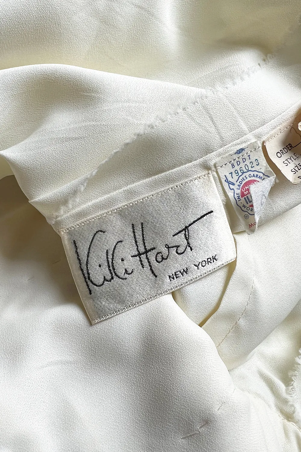 Prettiest 1960s Kiki Hart One Shoulder White Chiffon Dress w Full Skirts & Cascading Panel