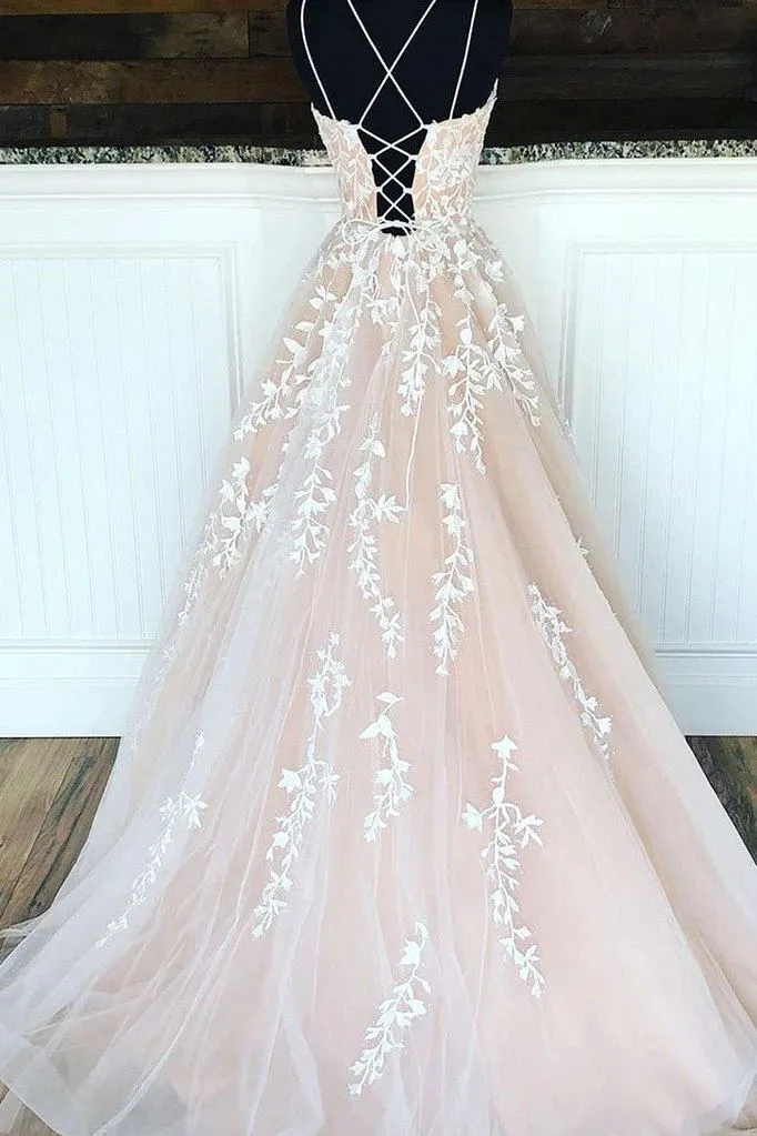 Pretty Lace Appliques A Line Long Prom Dresses Sweet 16 Dresses